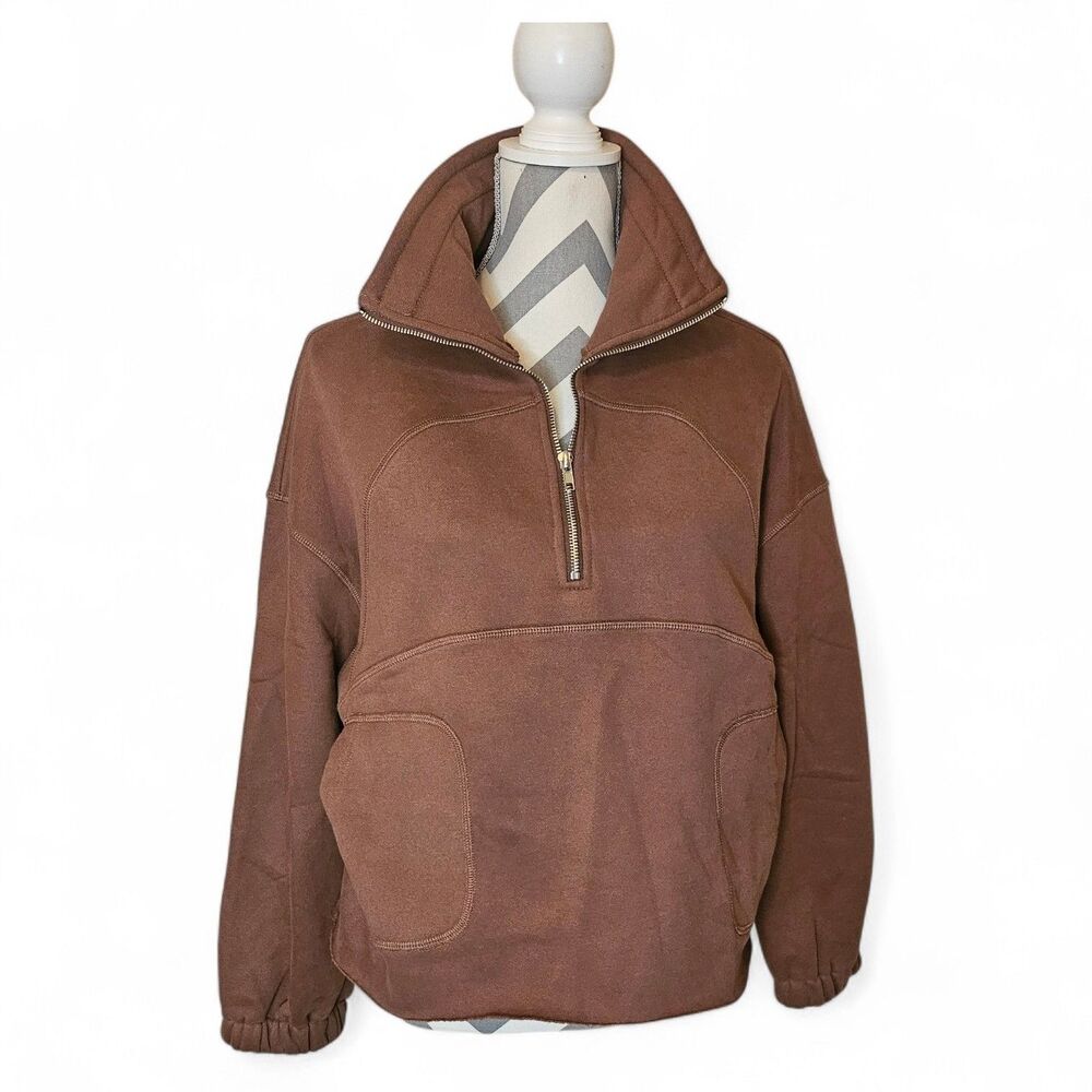 Paper Moon Cocoa Oversized Quarter Zip Pullover Sweatshirt S Scuba Style Crop